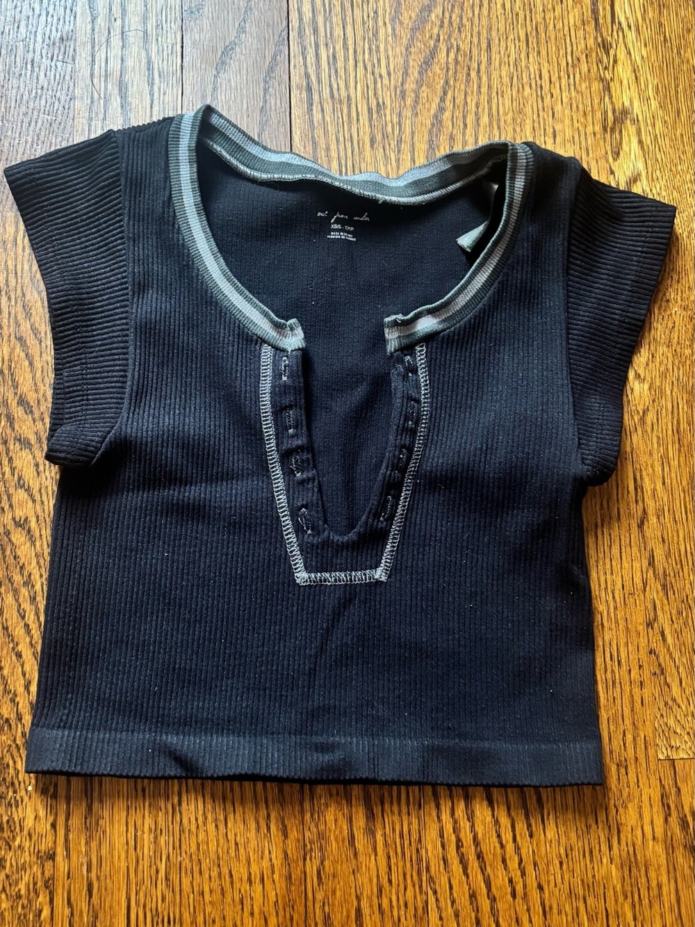 Urban Outfitters Black Ribbed Tank Top with Gray Trim - Picture 1 of 2